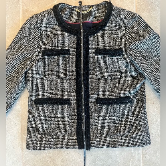 J.CREW Glen Plaid Braided Trim Tweed Jacket Blazer Black/White | Size 2 Womens - Picture 11 of 12